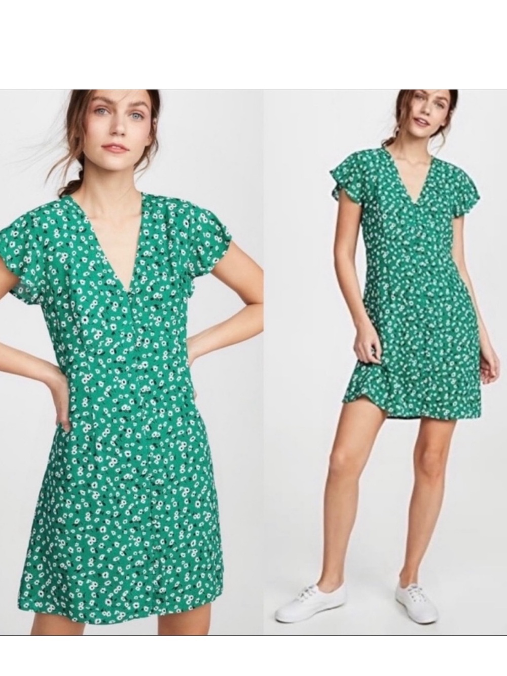 Rails Sweet Pea Green Floral V-Neck Mini Dress